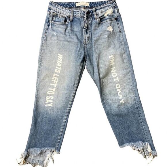 Hidden Jeans Fray Hem "What's Left To Say I'm Not Okay" High Waist Jeans Size 29 - Picture 2 of 6